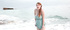 Busty red-head pregnant girl got wet dress walking in sea waves