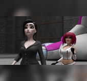 Animated redhead and brunette are searching for sex in space