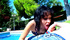 Skinny black-haired beauty sprays water over hot-booty in denim-shorts and sucks lucky-guy's cock poolside